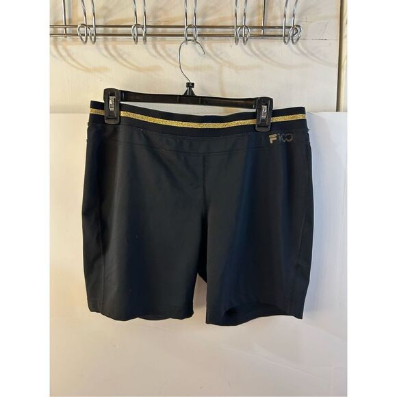 Fila 100 Sport workout shorts women’s large black gold trim - Picture 1 of 6